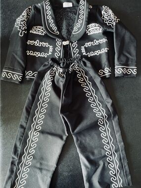 Kids Black Pajama Set with White Embroidery